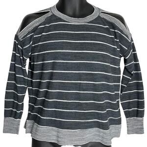 LOFT Sweater Womens S Gray Striped Long Sleeve Cold Shoulder Crew Neck Casual